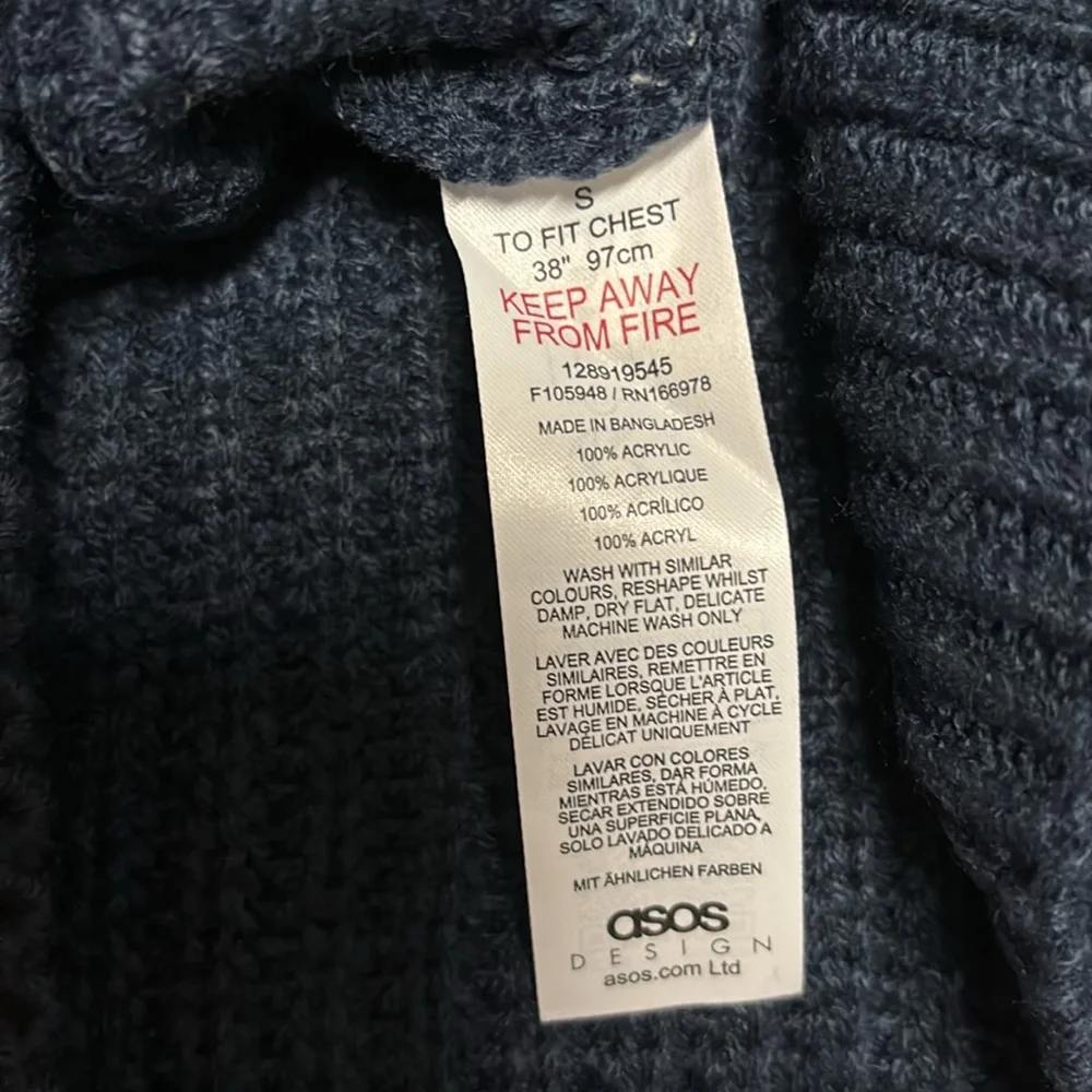 Asos Design Oversized Knitted Fisherman Rib 1/4 Zip Sweater Navy Small - Picture 6 of 6